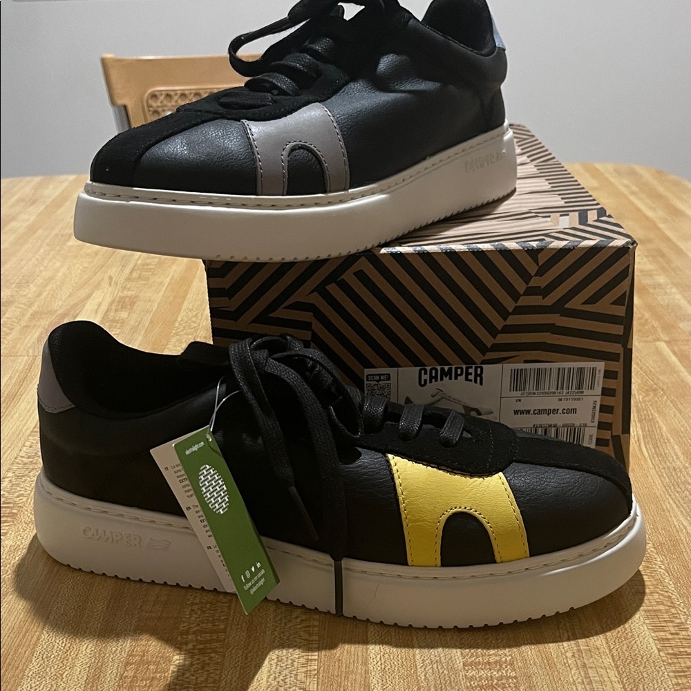 Camper Black Sneakers with Yellow and Gray Details